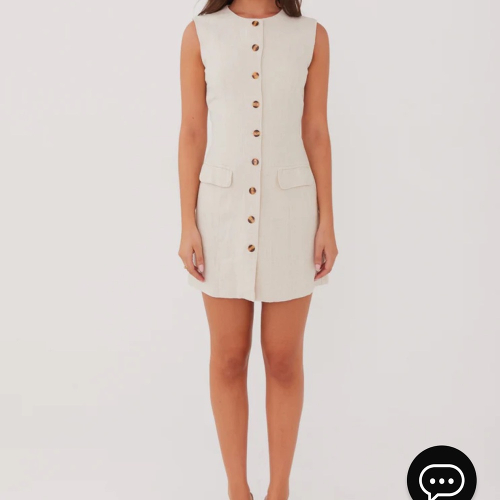 Peppermayo Cream Sleeveless Button-Front Mini Dress - Picture 2 of 7